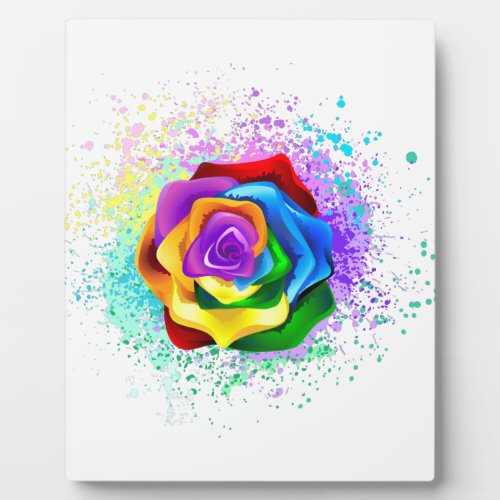 Colorful Rainbow Rose Plaque