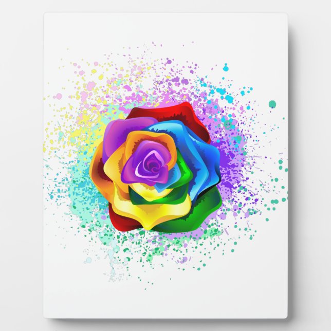 Colorful Rainbow Rose Plaque (Front)
