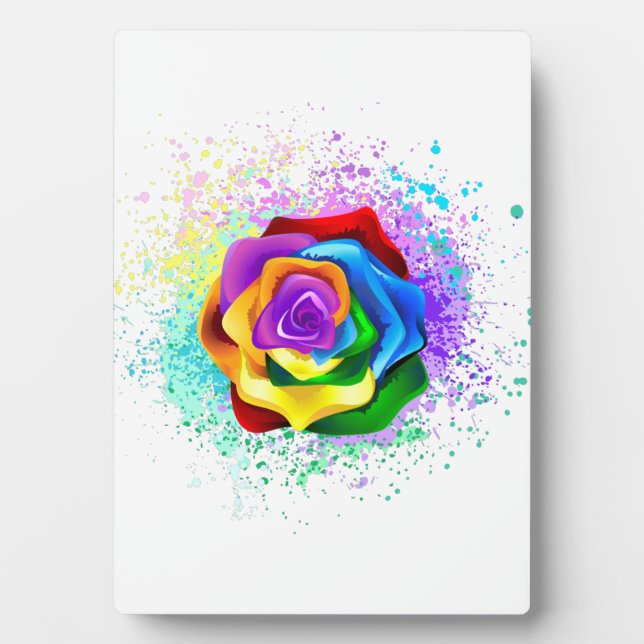Colorful Rainbow Rose Plaque (Front)