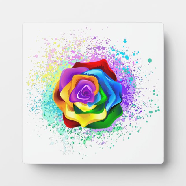 Colorful Rainbow Rose Plaque (Front)