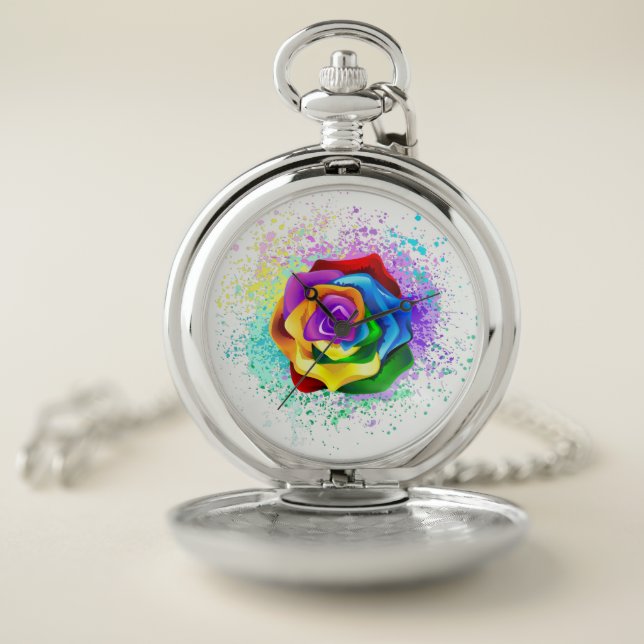 Colorful Rainbow Rose Pocket Watch (Inside)