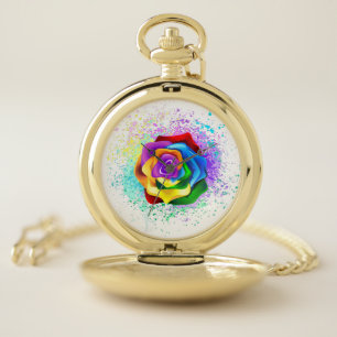 Colorful Rainbow Rose Pocket Watch
