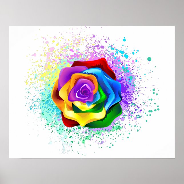 Colorful Rainbow Rose Poster (Front)