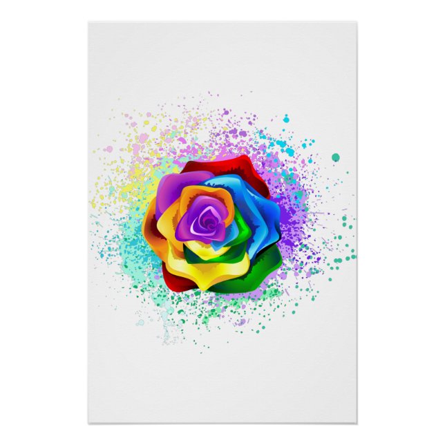 Colorful Rainbow Rose Poster (Front)