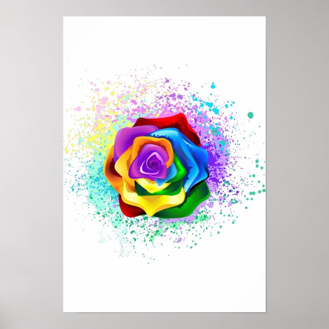 Colorful Rainbow Rose Poster (Front)