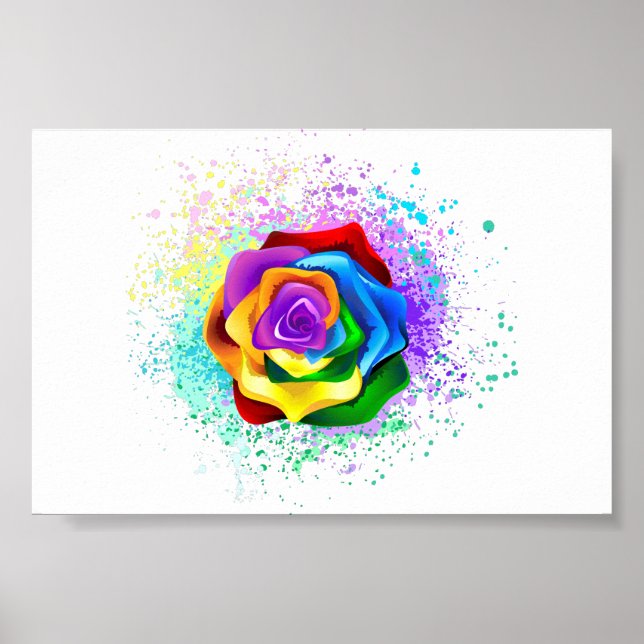 Colorful Rainbow Rose Poster (Front)