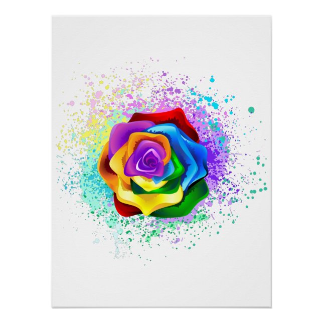 Colorful Rainbow Rose Poster (Front)