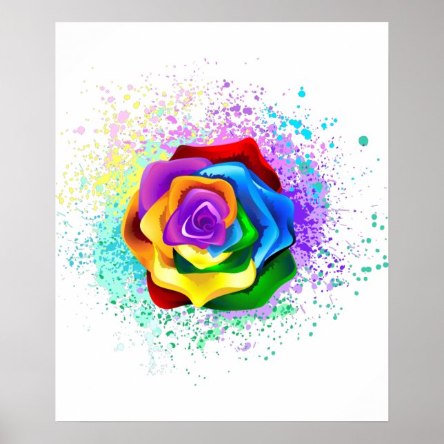 Colorful Rainbow Rose Poster (Front)
