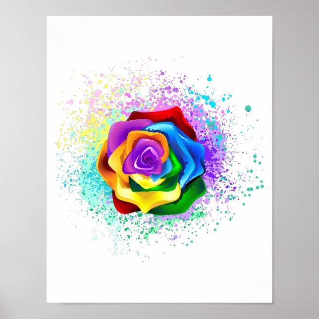Colorful Rainbow Rose Poster (Front)
