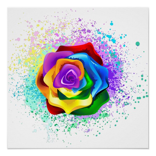 Colorful Rainbow Rose Poster (Front)