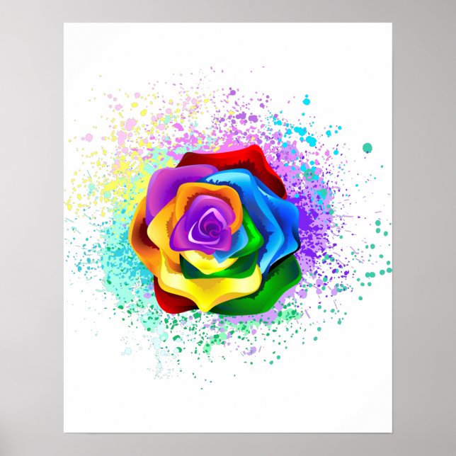 Colorful Rainbow Rose Poster (Front)