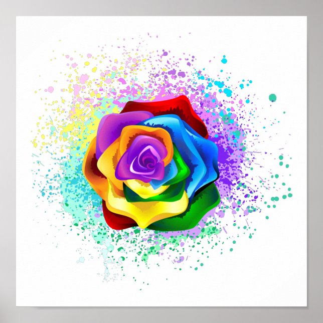 Colorful Rainbow Rose Poster (Front)