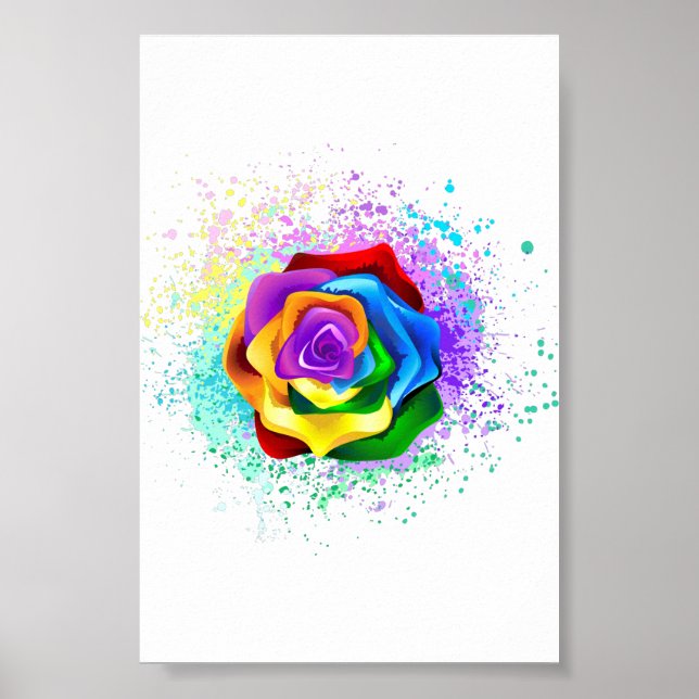 Colorful Rainbow Rose Poster (Front)