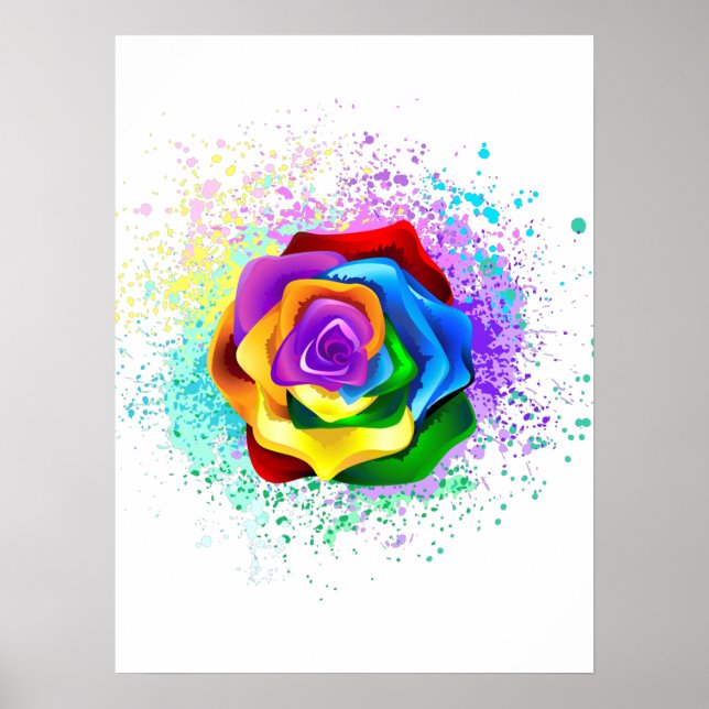 Colorful Rainbow Rose Poster (Front)