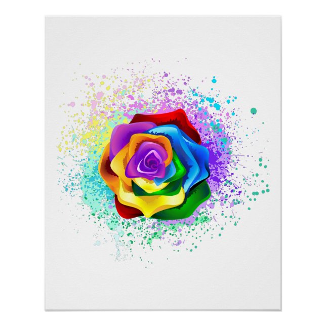 Colorful Rainbow Rose Poster (Front)