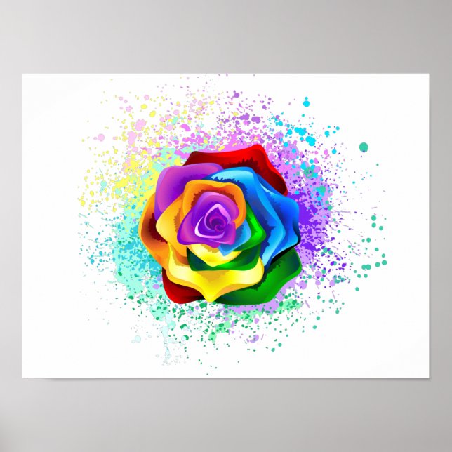 Colorful Rainbow Rose Poster (Front)