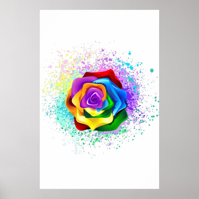 Colorful Rainbow Rose Poster (Front)
