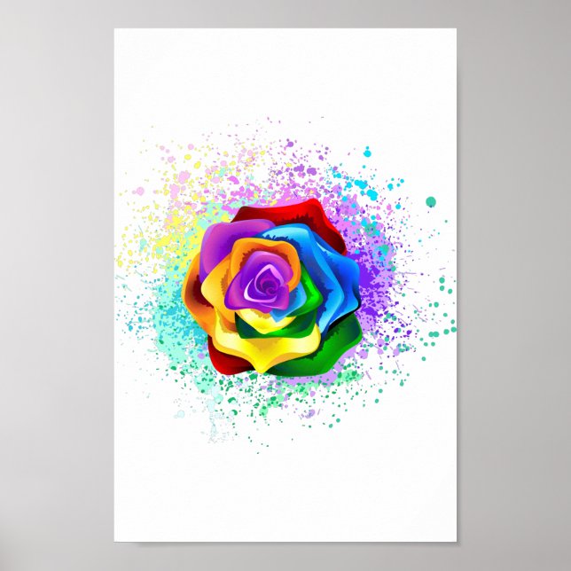 Colorful Rainbow Rose Poster (Front)