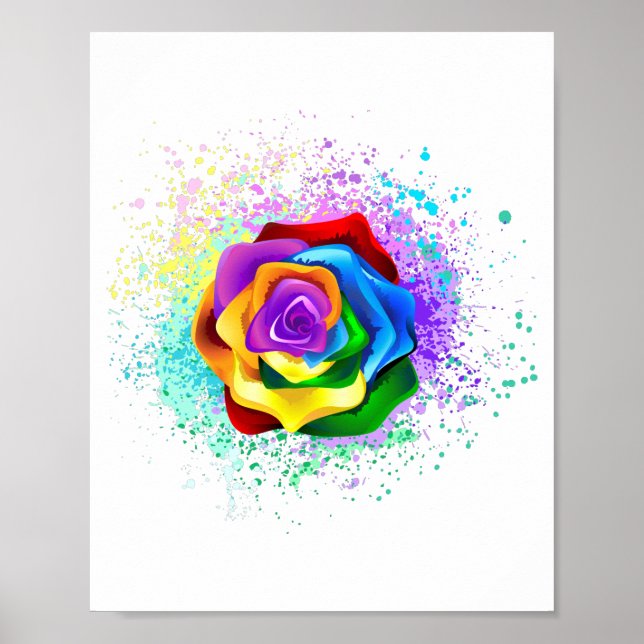 Colorful Rainbow Rose Poster (Front)