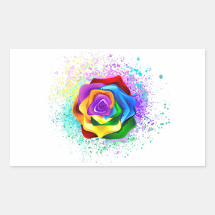 Colorful Rainbow Rose Rectangular Sticker