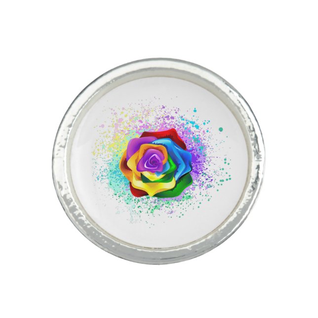 Colorful Rainbow Rose Ring (Front)