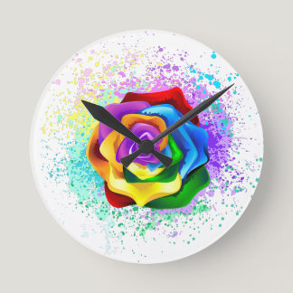 Colorful Rainbow Rose Round Clock