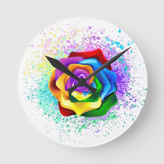 Colorful Rainbow Rose Round Clock (Front)