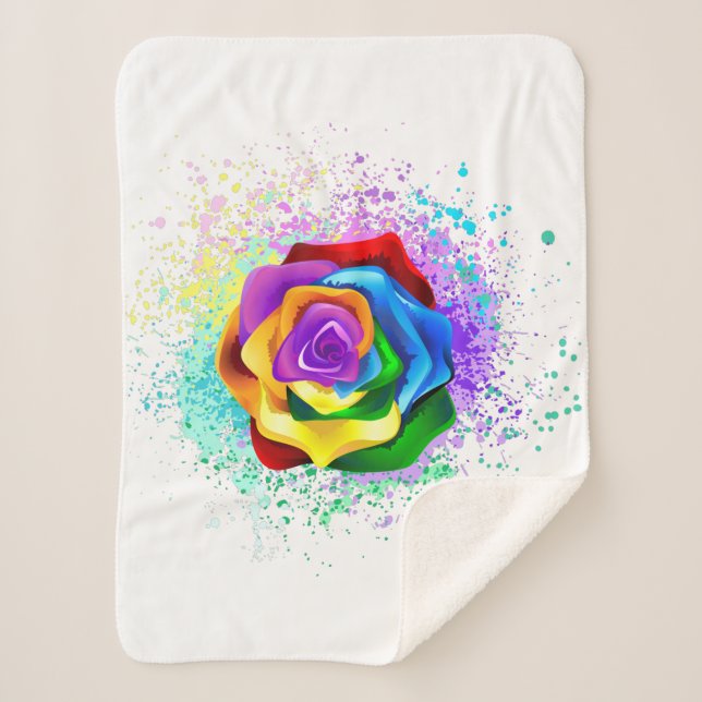 Colorful Rainbow Rose Sherpa Blanket (Front)