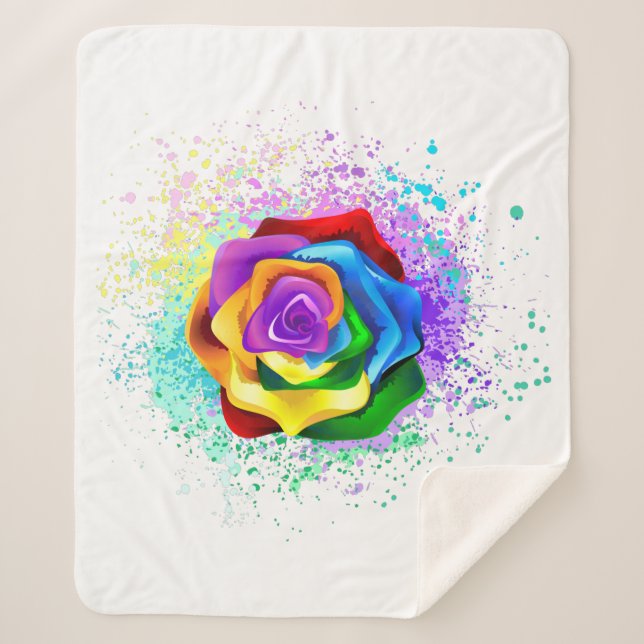 Colorful Rainbow Rose Sherpa Blanket (Front)