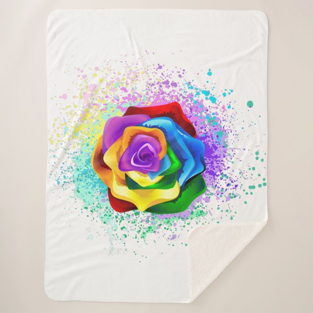 Colorful Rainbow Rose Sherpa Blanket (Front)