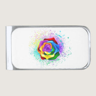 Colorful Rainbow Rose Silver Finish Money Clip