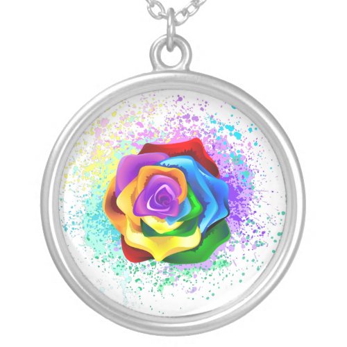 Colorful Rainbow Rose Silver Plated Necklace