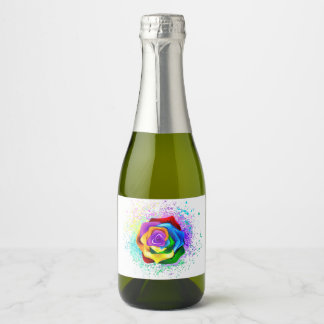 Colorful Rainbow Rose Sparkling Wine Label