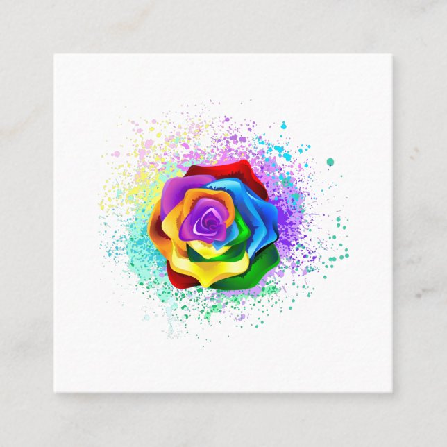 Colorful Rainbow Rose Square Business Card (Front)