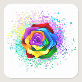 Colorful Rainbow Rose Square Sticker