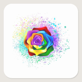 Colorful Rainbow Rose Square Sticker