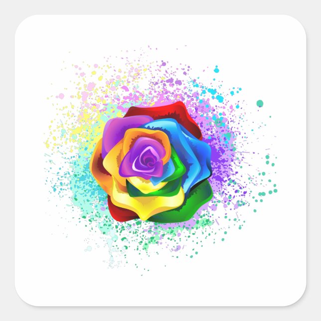 Colorful Rainbow Rose Square Sticker (Front)