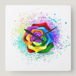 Colorful Rainbow Rose Square Wall Clock
