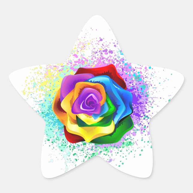 Colorful Rainbow Rose Star Sticker (Front)