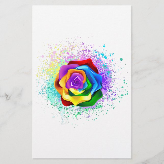 Colorful Rainbow Rose Stationery (Front)