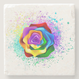 Colorful Rainbow Rose Stone Coaster