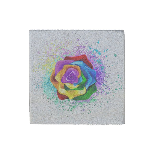 Colorful Rainbow Rose Stone Magnet (Front)