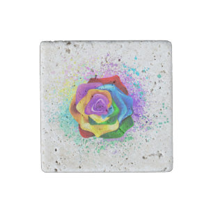 Colorful Rainbow Rose Stone Magnet