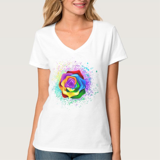 Colorful Rainbow Rose T-Shirt (Front)