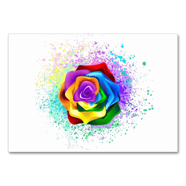 Colorful Rainbow Rose Table Number (Front)