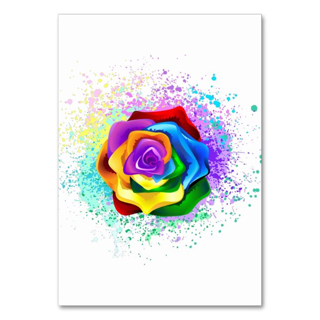 Colorful Rainbow Rose Table Number (Front)