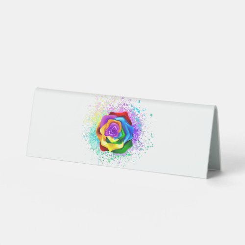 Colorful Rainbow Rose Table Tent Sign