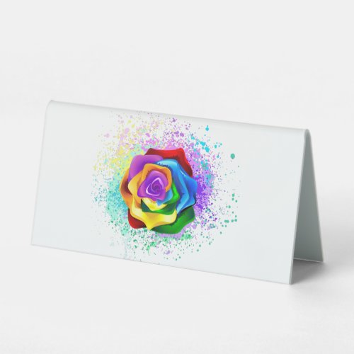 Colorful Rainbow Rose Table Tent Sign