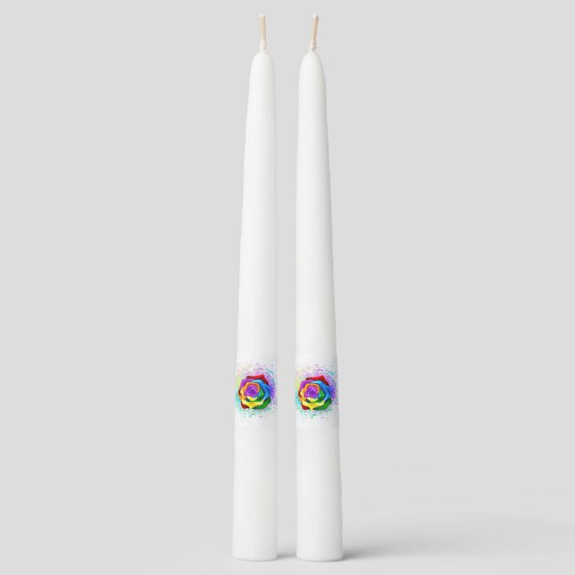 Colorful Rainbow Rose Taper Candle (Front)