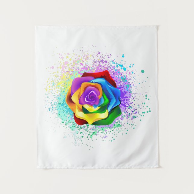 Colorful Rainbow Rose Tapestry (Front)